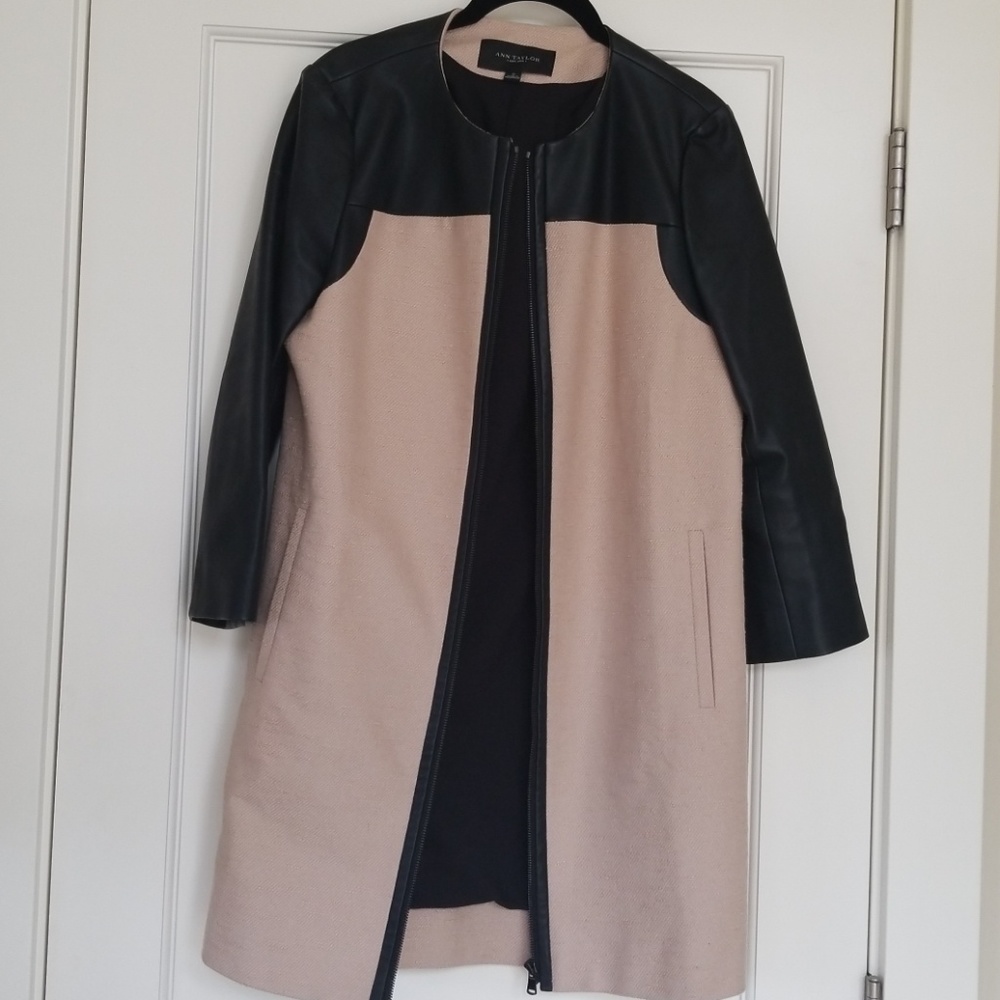 Faux Black Leather and Tweed-style camel Topcoat